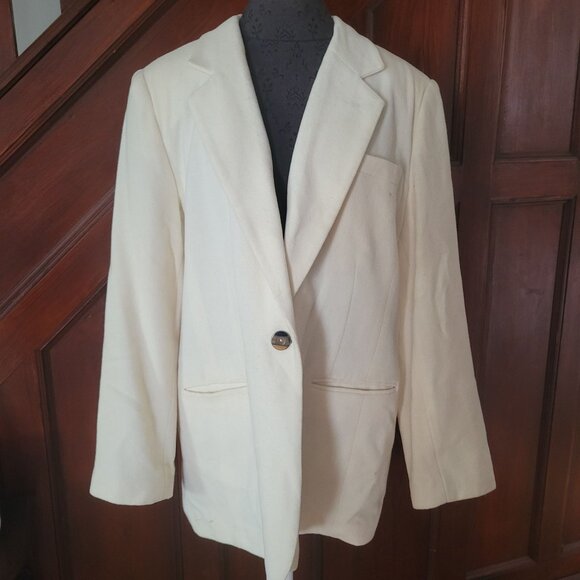 Sag Harbor Womens Ivory Blazer Jacket Size 16 Wool Blend Single Button - Picture 1 of 4